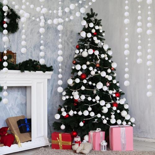 Tegeme 12 Pcs Winter Snowball Garland 6.5 Feet White Pom Pom String Garland Winter Party Wonderland Decoration Snow Ball Hanging Banner White Snowball Decor for Ceiling Tree Holiday Party Wall Home