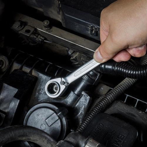 DURATECH 4-in-1 Reversible Ratcheting Box Wrench Set, Double Box End, Metric, 2-Piece, 8, 10, 12, 13 & 14, 15, 17, 19 mm, CR-V Steel, Matte Chrome Plated, with Rolling Pouch