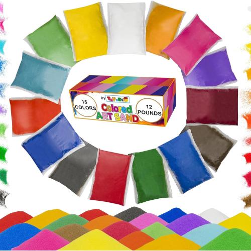 Colored Sand for Sand Art [15 Colors: 12 lbs], Colored Sands Bulk, Delightful Sands Art Fun for Crafts, Parties, Children, Nice Colorful Fun Sandy Crafts for Kids Age 3 , Non-Toxic, 15 Bags