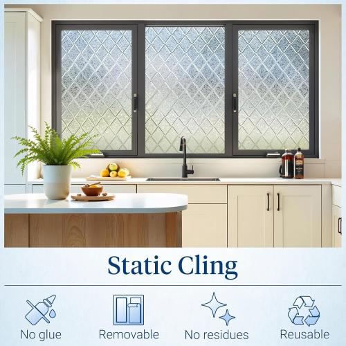 Haton Window Privacy Film, Decorative Frosted Film, Lattice 17.5 x 78.7