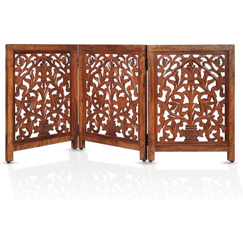 Decorative Wooden Pet Gate, Dog Fence, Cat Gate, Foldable, Adjustable, Portable, Extra-Wide, Wooden Dog Barrier, Free-Standing Puppy Gate 3 Panels for Indoor, Doorways, Stairs-24x54 Inch Antique Burnt