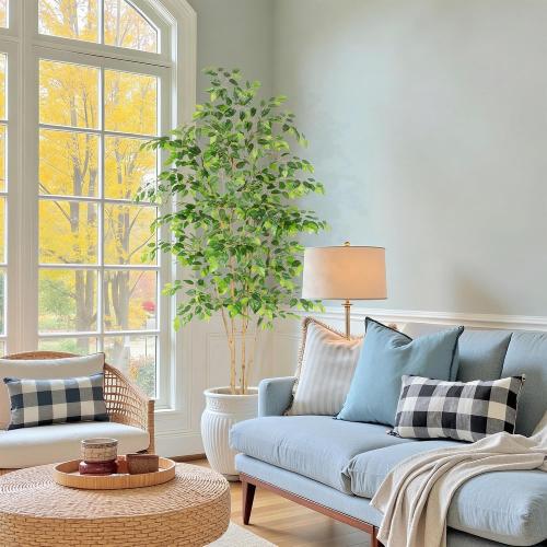 Nafresh Tall UV Resistant Ficus Tree Artificial Realistic Texture Potted Faux Ficus Tree， Fake Trees Indoor Outdoor for Home Office Living Room Bedroom Foyer Porch Decor.