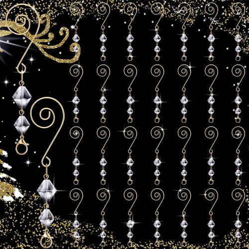 Bucherry 30 Pcs Ornament Hangers Tree Ornament Hooks Decorative Clear Acrylic Wire S Hook with Lobster Claws Hanging Metal Wire Crystal Jeweled Swirl for Crafts Xmas Decoration (Gold)