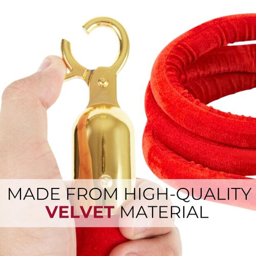 4 PCS Red Velvet Rope - 5 Ft Red Carpet Velvet Rope for Ceremonies Hanging Stanchion for Parties Crowd Queue Line for Safe Control