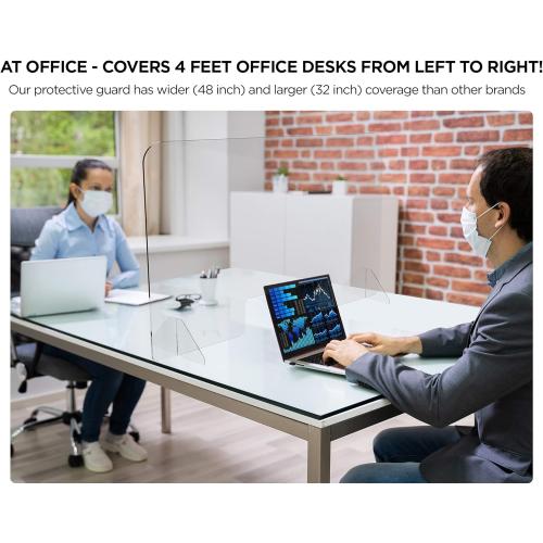 flybold Sneeze Guard for Desk Plexiglass Sheet - Barrier for Counter Acrylic Desk Divider - 92% Transparency Anti Fade Plastic Protective Shields for Office Furniture Partitions 48 X 32