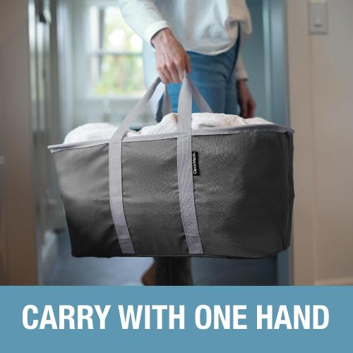 DARK BLUE CleverMade Collapsible Laundry Tote - Denim Charcoal 2-Pack 50L - Foldable Storage Organization Container for Clothes Laundry Room Storage Solution