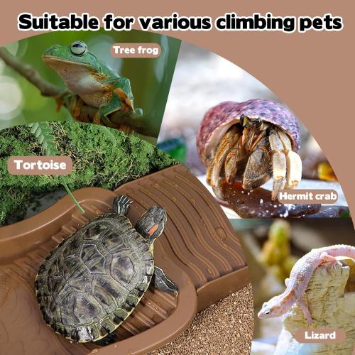 Large Reptile Bathing Pool, Tortoise Food Water Bowls with Ramp, Reptile Feeding Dish Water Bowl Bathing Pool Aquarium Ornament for Gecko, Snake, Turtle, Bearded Dragon, Lizard Bath