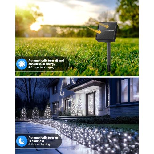 Brightown 2 Pack Solar String Lights for Outside, Each 46Ft 120 LED Solar String Lights Outdoor with 8 Modes, IP65 Waterproof Solar Lights for Patio Yard Wedding Garden Party Decorations, Cool White