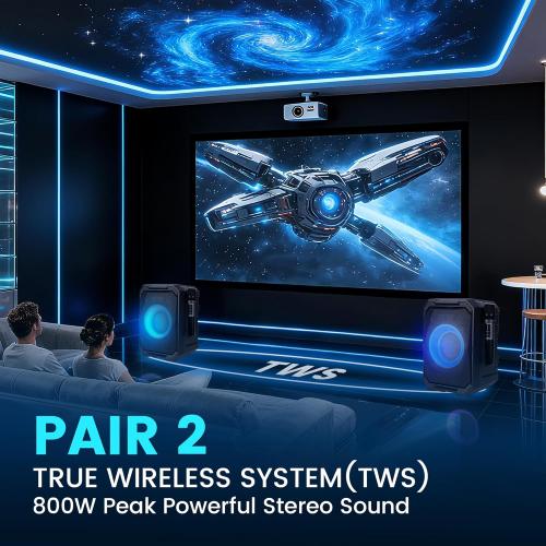 Karaoke Machine with 2 Wireless Microphones, Portable Bluetooth Party Karaoke Speaker with LED Lights, Bass/Treble Adjustment, TWS, 800W(Peak) PA System for Home Party, Supports USB/AUX/REC/Mic-in ( no remote)