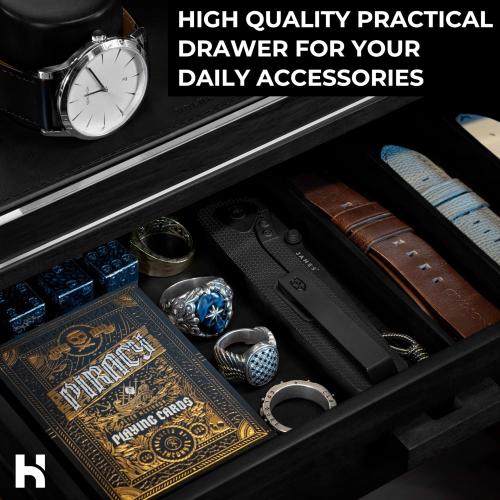 Holme & Hadfield Premium 5-Slot Wooden Watch Display Case – Handcrafted Men’s Watch Box with Accessory Drawer, Hinged Cover, Leather Lining – Birthday Gift for Collectors – Luxury Built to Last
