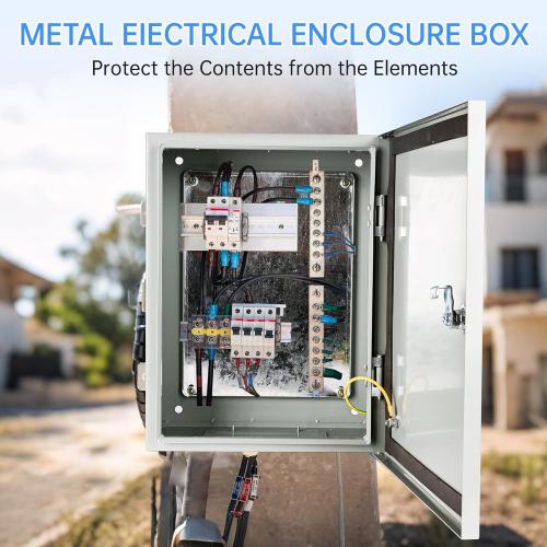 Color Grey Outdoor Electrical Box Waterproof, NEMA 4 Steel Enclosure Box with Mounting Plate, Wall Mounted Lockable Electrical Junction Box for Indoor/Outdoor (12x10x6)