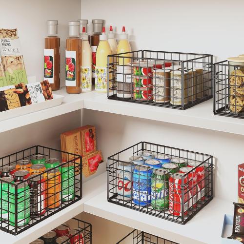 X-cosrack Metal Wire Basket Organizers Foldable & Wall Mounted Freezer Organizer Bins with Handles 4 Pack- Extra Large Mesh Bin for Pantry Organization Kitchen Laundry Closet Garage Patent Design