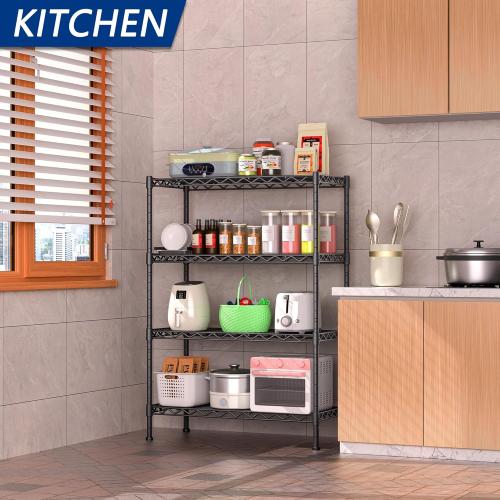 Soywey 4-Shelf Adjustable Heavy Duty Storage Shelving Unit, Metal Organizer Wire Rack for Laundry Bathroom Kitchen Pantry Closet, Black
