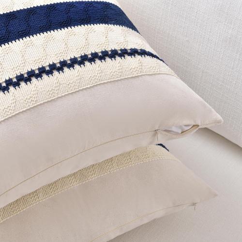 Fancy Homi Set of 2 Navy Blue Decorative Throw Pillow Covers 18x18 Inch for Couch Bed Sofa Living Room Office, Aesthetic Modern Organic Farmhouse Home Decor, Soft Cotton Woven Textured Cushion Case