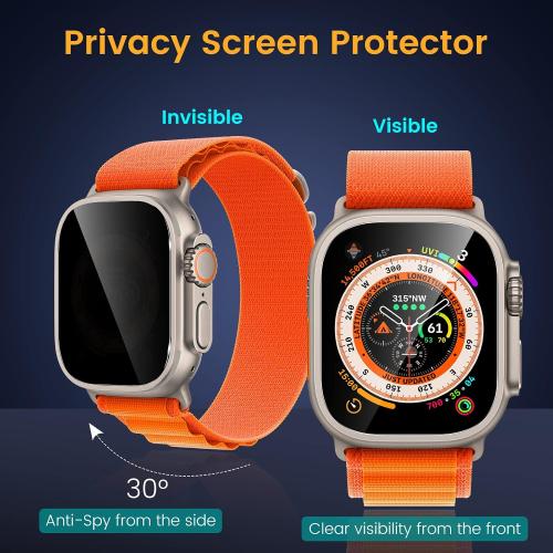 [3 Pack Privacy Screen Protector for Apple Watch Ultra 3 49mm Accessories, Anti-peep Tempered Glass Screen Protector Scratch Resistant Waterproof Anti-Spy Cover for iwatch Ultra 3/2/Ultra