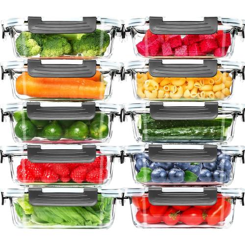 Skroam 9 Pack Glass Meal Prep Containers, 22 OZ Glass Airtight Food Storage Containers with Lids, Pantry Kitchen Storage Containers for Lunch, Food Storage, Meal Prep, Lunch Bento Boxes