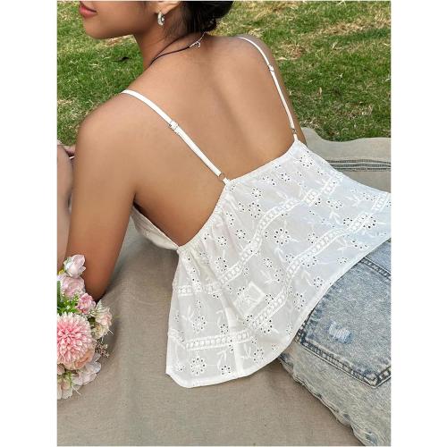 MakeMeChic Women's Sleeveless Tie Front Cami Crop Tops Y2k Ruffled Split Hem Top. Size small