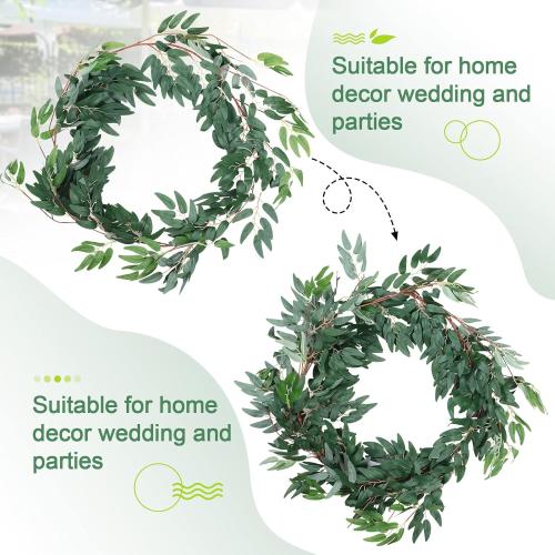 5 Pack 6 ft Artificial Willow Leaves Vine Garland Hanging Greenery Fake Silk Rattan Wicker Twig Italian Ruscus Plant Faux Ivy Wedding Garland for Home Outdoor Table Centerpiece Wreath Arch Decor