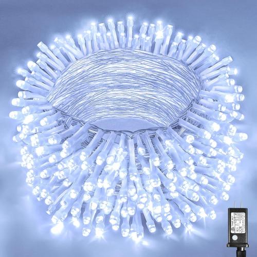 100ft White Christmas Lights Outdoor 300 LED String Lights Indoor Clear Wire Waterproof, 8 Modes Connectable Twinkle Fairy String Lights Plug in for Outside Room Bedroom Party Wedding Decorations