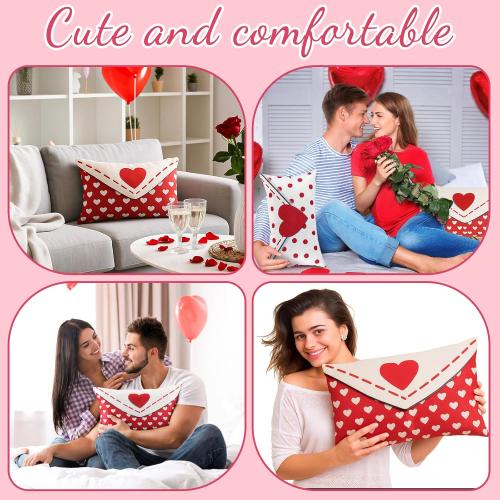 2 Pcs Valentines Day Pillow Cover 12 x 20 Inch Envelope Throw Pillow Cover Red Heart Polka Dots Farmhouse Cushion Case Anniversary Wedding Cushion Case Decoration Gifts for Sofa Couch Bed
