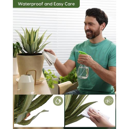 Velener Artificial Outdoor Agave Plants, Green Outdoor Faux Plants with Broad Sword-Shaped Leaves, Small Size UV Resistant Fake Agave Plants for Indoor and Outdoor Decor(14 Inch)-2 Pack