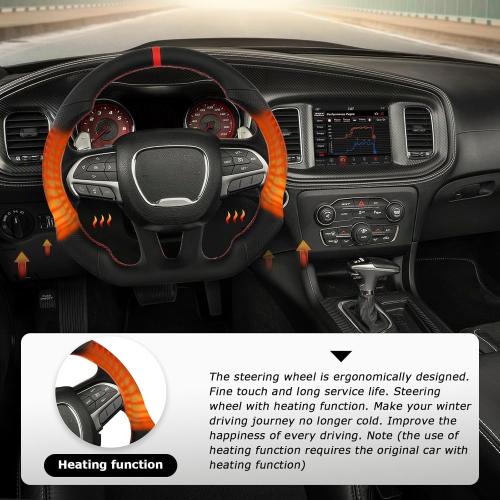 LOSCHEN Full Leather Steering Wheel for Dodge Upgrade D-shaped Flat-bottom Perforated Leather Steering Wheel with Heating for Dodge/Jeep Grand Cherokee/SXT/GT/RT/SRT/HELLCAT