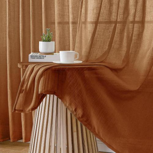 Novecozy Terracotta Linen Curtains 42 x 72 Inch Long 2 Panels Set for Bedroom Living Room, Backtab Rod Pocket Farmhouse Boho Linen Textured Light Filtering Semi Sheer Window Drapes, Burnt Orang