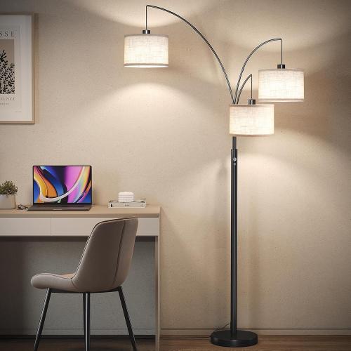 SUNMORY 3 Lights Floor Lamp for Living Room, 78 Tall Standing Lamp with Hanging Drum Shade, Modern Arc Floor Lamps with Heavy Base, Mid Century Arched Tree Floor Lamp for Bedroom, Office, Corner