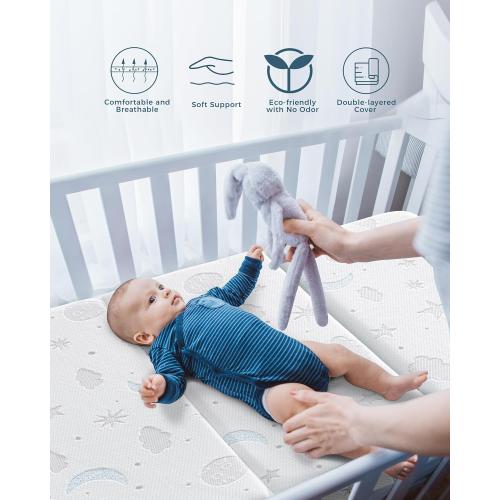 Trifold Pack and Play Mattress 38x26'' Breathable Soft Plush Memory Foam for Baby Toddler Travel Includes Carry Bag Removable Washable Cover Fits Play Pen Playard Pack n Play Mattress Pad