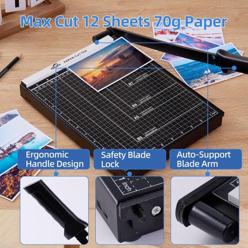 ISDIR 12-Inch Guillotine Paper Cutter, 12 Sheet Capacity, Blade Lock & Magnetic Guide, Heavy-Duty Metal Base for Precision Cutting of Cardstock, Photos, and Crafts - Ideal for Home & Office