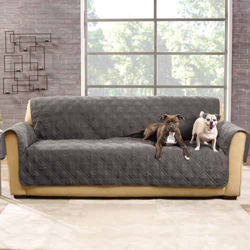 SureFit Home Décor SF44892 Microfiber Universal Cushion Sofa Quilted Furniture Throw Pet Couch Cover, Polyester, Machine Washable One Piece Dark Gray