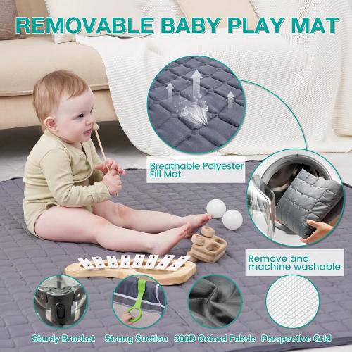 Foldable Baby Playpen 50X50,Play Pen for Babies and Toddlers, Portable Playpen, Kids Collapsible Play Pen, Indoor & Outdoor Baby Fence with Visible Mesh,Safety Area Travel Play Yard with mat (Grey)