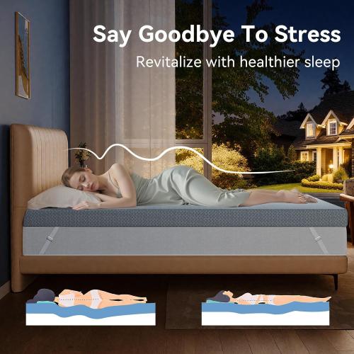 Twin Mattress Topper, 3 Inch Cooling Gel Twin Memory Foam Topper - Soft Cover with Adjustable Straps, Pressure Relief, Grey