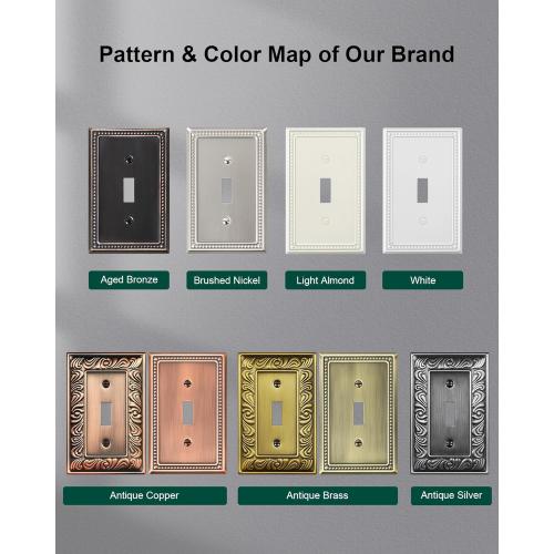 4-Pack Single Toggle Light Switch Cover Plate, Pearls Decorative Switch Plate Covers, Pure White 1 Gang Metal Wall Plate, Corrosion Resistant