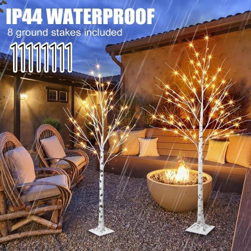 PEIDUO Set of 2 Lighted Birch Tree, Prelit White Christmas Tree, Light Up Artificial Trees with Dimmable & Timer, Twinkling Twig Tree with LED Lights for Home Decorations Outdoor Indoor Decor 5FT 6FT