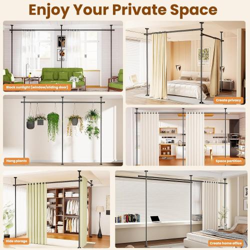 Bonpally Room Divider Curtain Rod, No Drilling Tension Rod for Room Separation, 4-10ft(H) 28-114inch(W) Adjustable Heavy Duty Floor to Ceiling Wall Divider Room Partition Privacy Separator, Black
