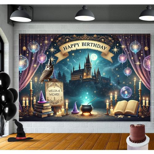 Wizard Happy Birthday Banner Wizard Happy Birthday Backdrop 6x4ft Wizard Party Decorations Magical Bdy Decorations Magical Party Decorations Wizard Backdrop for Room Decorations