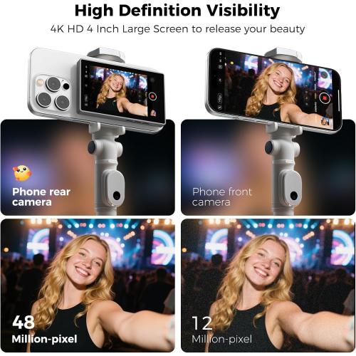 Selfie Monitor Screen for Phone with USB-C Remote Control, Magnetic Wireless Back Camera Mirroring 4K 30fps Recording, Speaker, 3 Brightness, for Vlog Live Stream(Not for iPhone17 Series&Google Pixel)