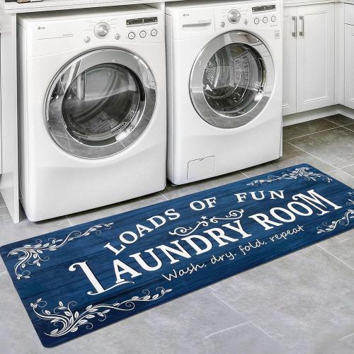 Laundry Room Rug Runner 20x48 Non Slip Waterproof Laundry Mats for Laundry Room Decor Washable Floor Farmhouse Laundry Rug for Mudroom, Washroom, Bathroom, Navy Blue