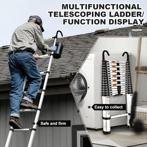 15.5 Ft Telescoping Ladder, SocTone Aluminum with Non-Slip Feet, 330lbs Max Capacity, Collapsible Ladder with Hooks for RV or Outdoor Work