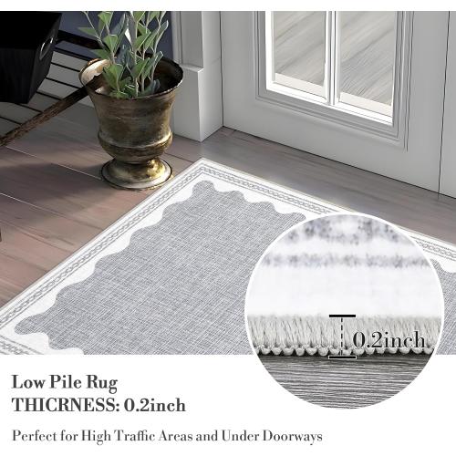Scalloped Washable Rugs for Living Room, Solid Grey 6x9 Area Rugs for Bedroom Girls, Non Slip Scalloped Rug with Rubber Back, Soft Dorm Nursery 6x9 Rugs for Dining Room