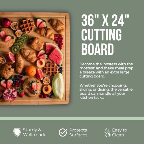 36x24 Massive Extra Large Cutting Board for Kitchen 36 X 24 by Grizzly Living - Heavy Duty Bamboo Chopping Boards for Meat, Veg & Charcuterie - Large Wooden Stove Top & Countertop (36 x 24)