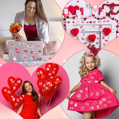 JULBEAR Valentine's Day Foam Sticker, 300Pcs Cartoon Styles Color Printing Heart Self Adhesive Stickers for Kids Party Favors DIY Crafts Decorations