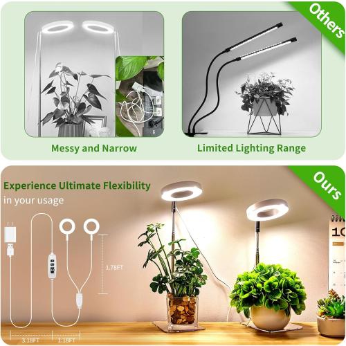 2 Pack Brightown Plant Grow Light, LED Growing Light for Indoor Plants, 2 Head 96 LED Adjustable Height Growing Lamp with Timer, 3 Dimmable Brightness Levels, Low Safe Voltage, Perfect for Small Plants