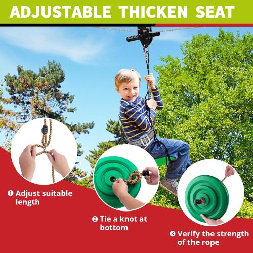 150/180/200 Feet Zip Line Kit for Kids and Adult Up to 330 lb - Updated Removable Design Trolley and Thickened Seat Rust Proof W/Safety Harness - Zipline Kits for Backyard