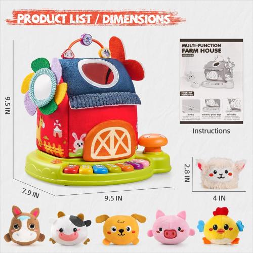 Musical Baby Toys 6-12 Months, Surprise Barn with 7 PCS Stuffed Farm Animals, 4 Mode Sound and LED Lights, Montessori Sensory Toys for 6 12 Months, Ideals 6 7 8 9 Month Old Baby Gifts Toy