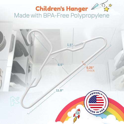 Made in USA Baby Hangers – Kids Plastic Hangers for Clothes, Closet, and Nursery – Bulk Pack of 20, 50, 100 (30pk White)