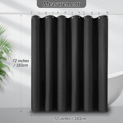 Black Shower Curtain 256GSM Heavy Duty Waffle Woven Bathroom Shower Curtains, Weighted Fabric for Hotel Spa Luxury Polyester Bath Curtain with 12 Hooks Halloween, 72Wx72H
