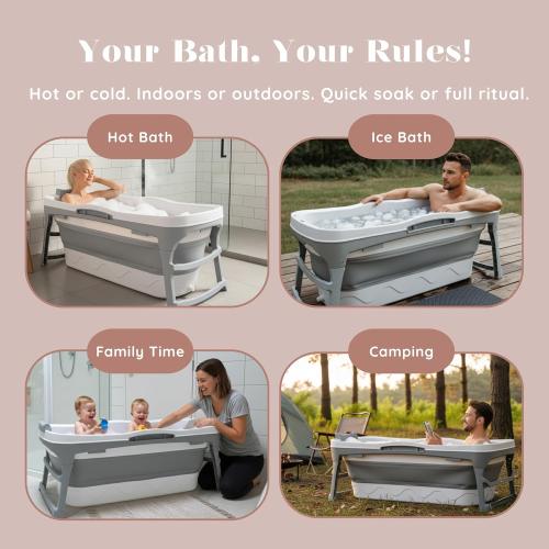 Portable Bathtub for Adult-  Foldable Collapsible tub. Ergonomically Designed for the Ultimate Relaxing Soaking Bath, Ice Bath. Ideal for Small Spaces, Quick, Effortless Folding Bathtub