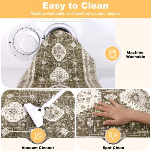 LOKHOM 8x10 Area Rugs for Living Room, Non-Slip Washable Vintage Area Rug, Low Pile Soft Faux Wool Large Floor Carpet Accent Rug for Bedroom Kitchen Entryway Dining Room Nursery,Vintage Brown